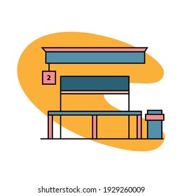 Cute Flat design bus station vector illustration