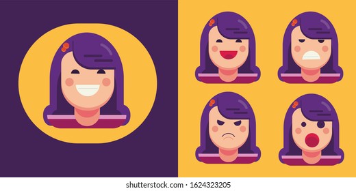 Cute Flat Design Character Head Emoji Illustration Good For Profile,Web.etc 