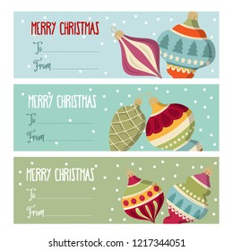 Cute flat design Christmas labels collection  with Christmas balls for presents. Vector