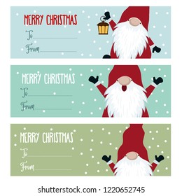 Cute flat design Christmas labels collection with gnomes for presents. Vector. Scandimavian Christmas