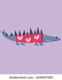 Cute Flat Design Crocodile Wear Sweater Love Heart.