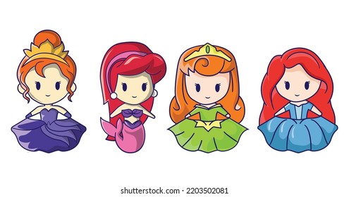 Cute Flat Design Fairy tales princesses collection