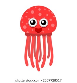 A cute flat design of jellyfish swimming in the ocean, with vibrant colors and gentle movements. Perfect for children's books, ocean themes, educational materials, and more. Playful, vibrant, and vers