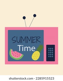 Tiempo de verano de diseño plano y frutas en la televisión