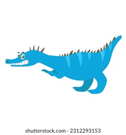 Cute flat dinosaur suchomimus on a white background. Funny cartoon dinosaur isolated on white background for packing paper, fabric, postcard, clothing, printable game card. Vector file. 