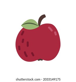 Cute flat doodle red apple icon. Cartoon autumn element, clipart, object, item for harvest day, Thanksgiving.