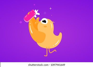 Cute Flat Duck makes selfie on a mobile phone vector illustration