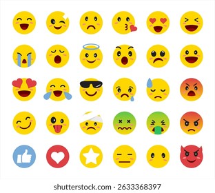 Cute flat emoji set for social media or chatting.