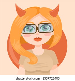 Cute flat evil ginger girl with glasses and green eyes