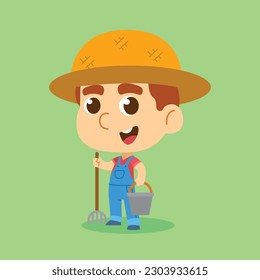 cute flat farmer character illustration