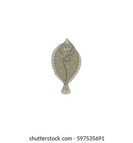 Cute flat fish vector isolated on white flat style sand dab