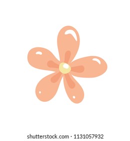 Cute flat flower glossy icon isolated on white. Hand-drawn cartoon design in bright pastel colors for stickers, labels, tags, gift wrapping paper.