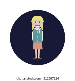 Cute Flat girl  icon. vector