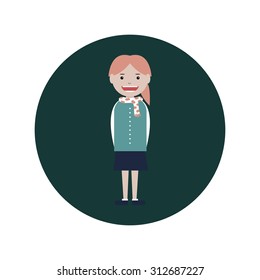 Cute Flat girl  icon. vector