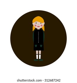 Cute Flat girl  icon. vector