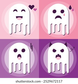 cute flat halloween ghosts collection