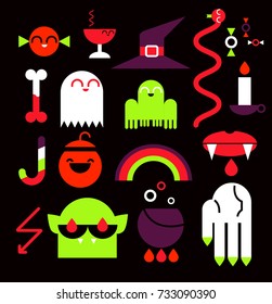 Cute flat halloween icons set for app.