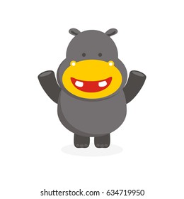 cute flat hippo character with happy face