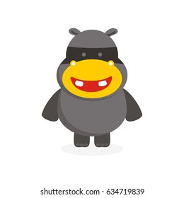 cute flat hippo character with mask on face