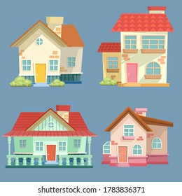 Cute Flat House Collection Vector Illustrations With Bright Colors