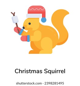 Cute flat icon of a christmas squirrel 