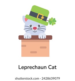 Cute flat icon of a leprechaun cat 