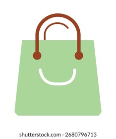 Um bonito ícone plano de uma sacola de compras com um rosto sorridente. Simboliza compras felizes e satisfação do cliente. Perfeito para e-commerce, branding e experiências de varejo positivas.
