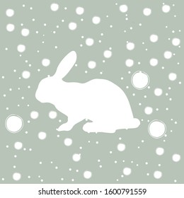 Cute flat icon with white silhouette of rabbit or bunny. White silhouette of rabbit. Easter bunny. Vector Illustration