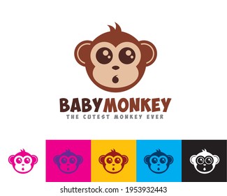 cute flat illustration of baby monkey head surprised