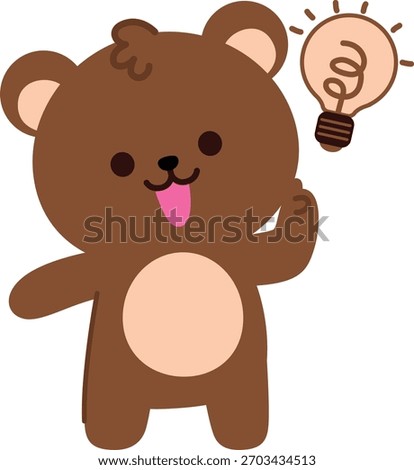 Cute flat illustration of a bear with a glowing idea bulb, showing creative thinking concept, playful character design, and bright minimal graphic style.