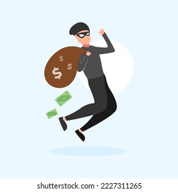 Dibujo de ilustración plana de ladrón hacker robando dinero de datos para el logo de la mascota icono de pegatina web