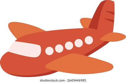 Ilustração plana e bonita de um avião vermelho. Ideal para temas de viagens, aviação e transporte em projetos infantis e educacionais.