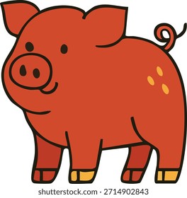A cute flat illustration of a red Chinese zodiac pig with small yellow accents, shown in a friendly cartoon style