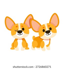 Ilustración plana linda de dos cachorros de Corgi