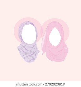 Linda ilustración plana de dos niñas hijab con colores pastel suaves