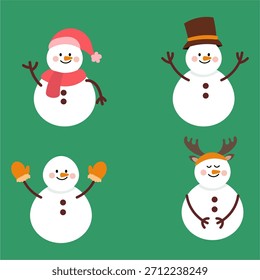 Ilustração plana bonito de vários design de personagem boneco de neve para a estação de Natal