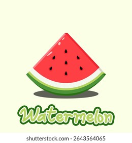 Cute flat illustration of a watermelon slice with seeds, glossy texture, and playful typography. Perfect for kids’ designs, summer themes, and healthy food visuals