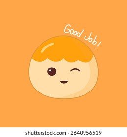 Cute flat illustration of a winking pineapple tart character with a "Good Job!" message on orange background, perfect for motivational, food-themed, or children’s content