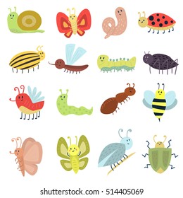 Cute flat insects vector