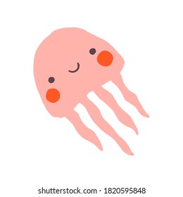 Cute flat jellyfish. Childish vector illustration. Cartoon design for t shirt print, clothes, cards, stickers and posters