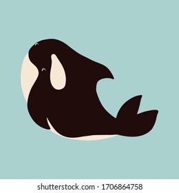 Cute flat killer whale drawing. Adorable little cartoon orca vector illustration. Childish rare animal wild ocean ecology concept. Perfect for textile design, web site, notebook, stickers