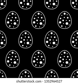 Cute flat line Easter background with linear eggs. Sweet vector black and white Easter background. Seamless monochrome simple Easter background for textile, wallpapers, wrapping paper and cards.