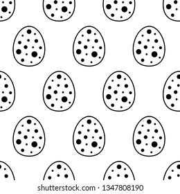 Cute flat line Easter pattern with linear eggs. Sweet vector black and white Easter pattern. Seamless monochrome simple Easter pattern for textile, wallpapers, wrapping paper, cards and web.