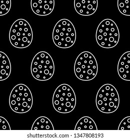 Cute flat line egg background with linear eggs. Sweet vector black and white egg background. Seamless monochrome simple egg background for textile, wallpapers, wrapping paper and cards.
