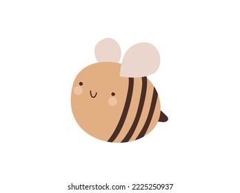 Cute flat little bee in doodle style. Logo scandinavian baby print in yellow and black colors. Print for coloring book, t shirt, cup, child clothes. cartoon honey insect.