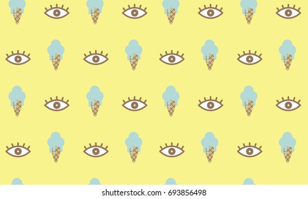 cute  flat modern hipster pattern with eye and ice cream