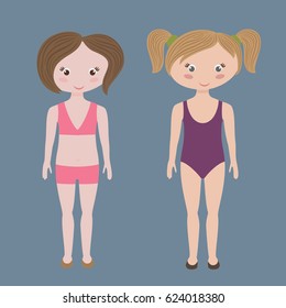 Cute flat paper doll with big head. Body template. Vector illustration.