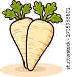 Cute flat parsnip root vegetable ingredient vector illustration isolated on white background.