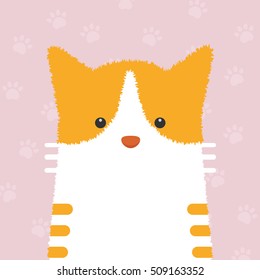 cute flat pastel cat portrait with cat's paws pattern background