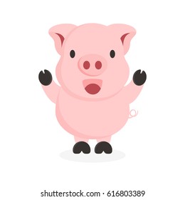cute flat pig character with happy face